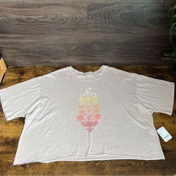 Free People Movement Inspire Oversized Logo Cropped Tee, Oyster Combo-Small. NWT - Picture 7 of 13